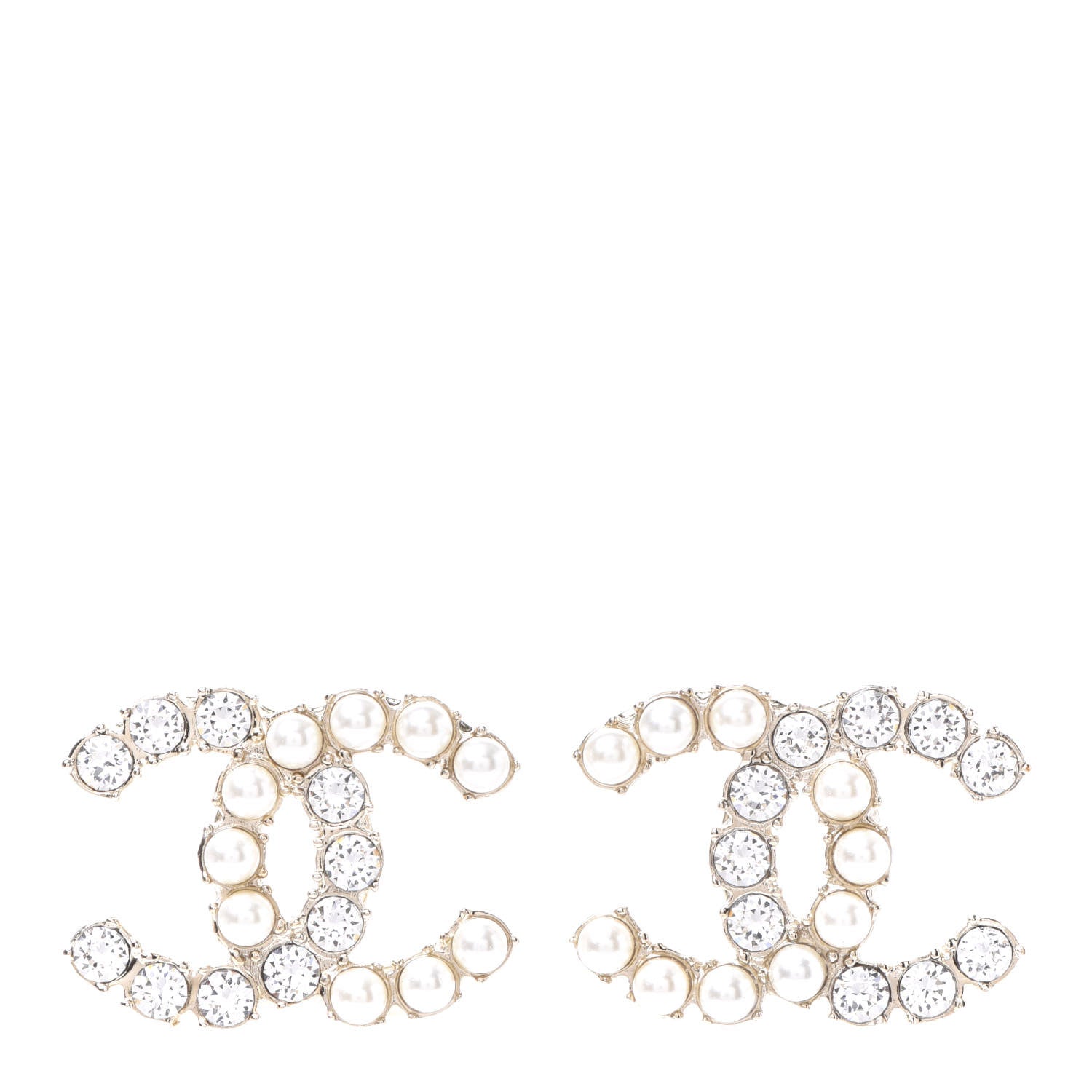 Chanel Crystal Pearl CC Dazzling Domino Earrings Gold 1 of 5