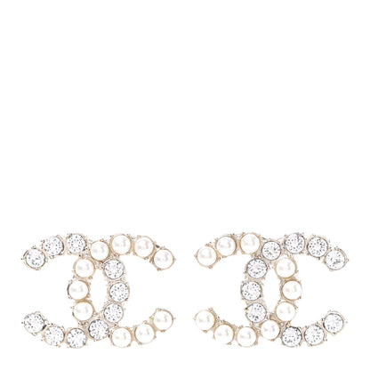 Chanel Crystal Pearl CC Dazzling Domino Earrings Gold 1 of 5