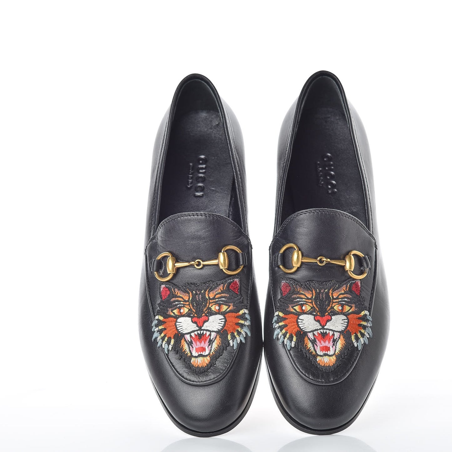 Goatskin Angry Cat Embroidered Womens Jordaan Loafers 36 Black