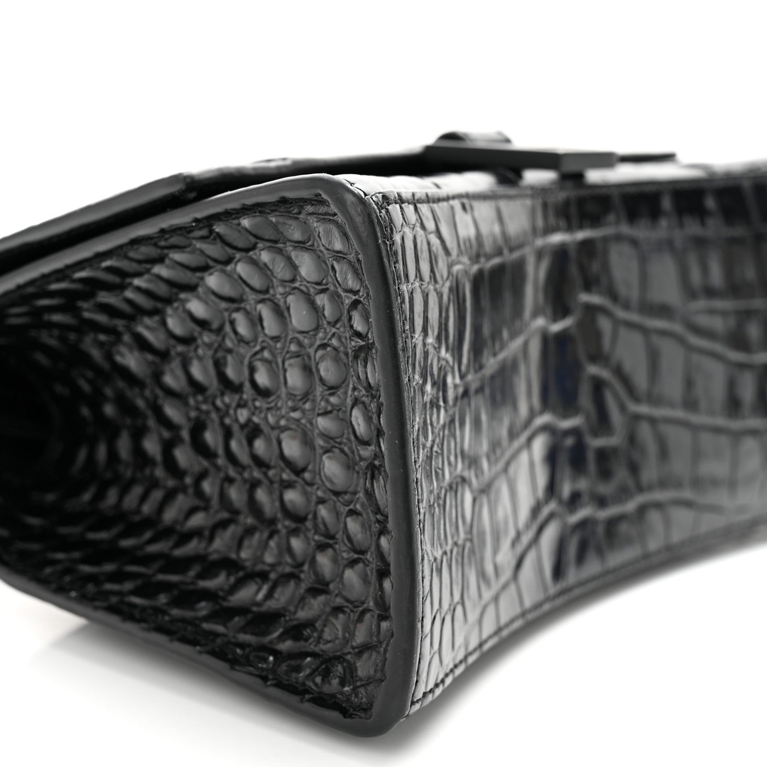 Balenciaga Shiny Calfskin Monochrome Crocodile Embossed Small Hourglass Top Handle Bag Black 9 of 11