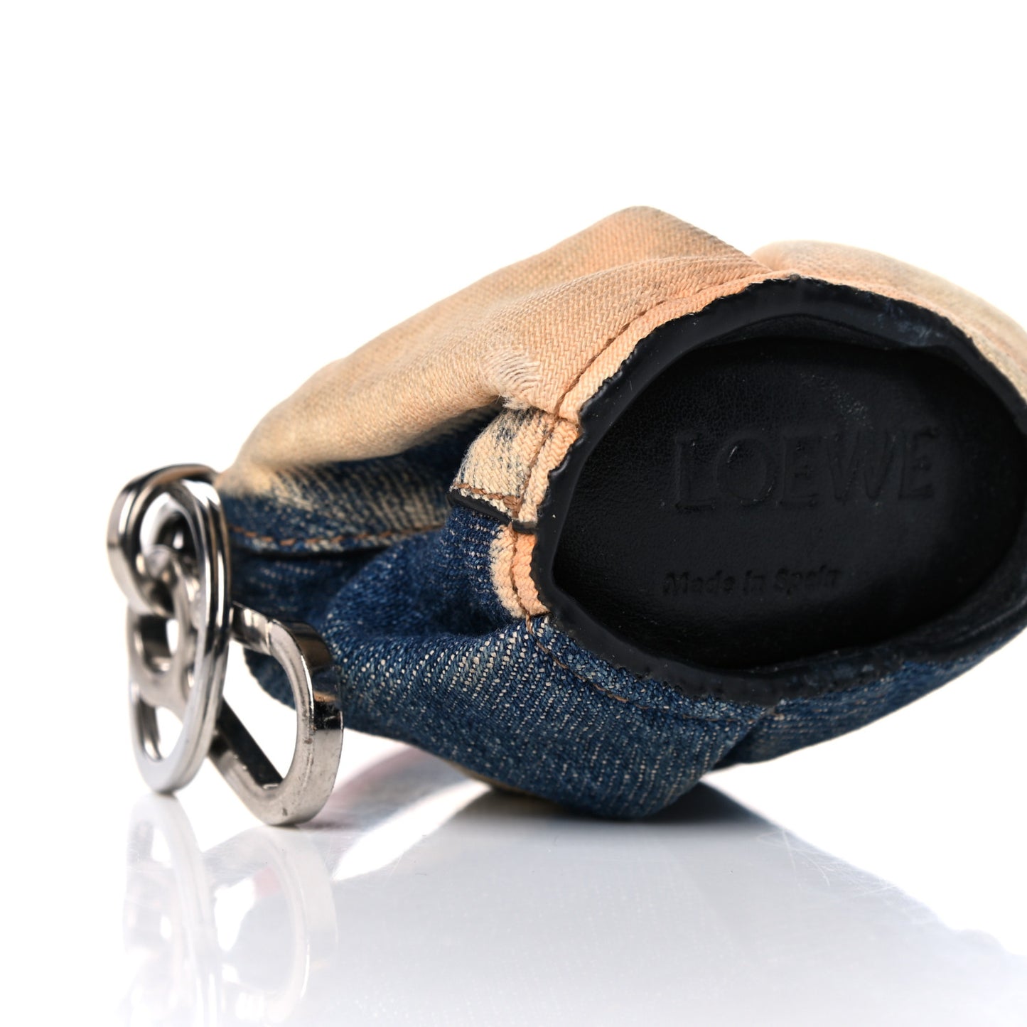 Denim Calfskin Elephant Coin Purse Bag Charm Key Holder Blue Multicolor