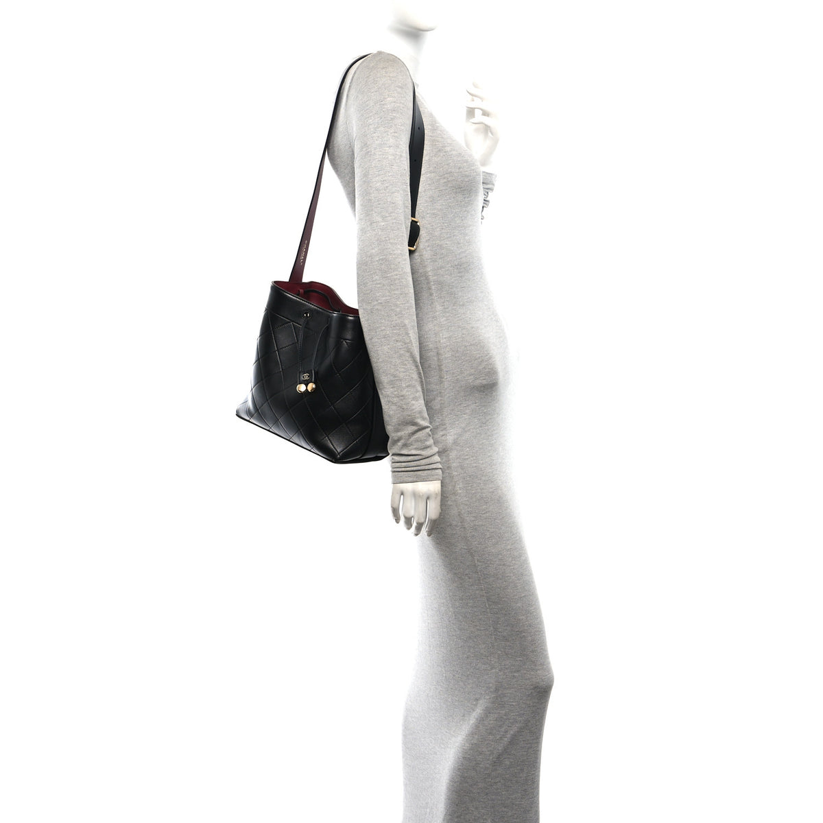 Chanel Calfskin Quilted Medium Bucket Bag Black 2 of 10