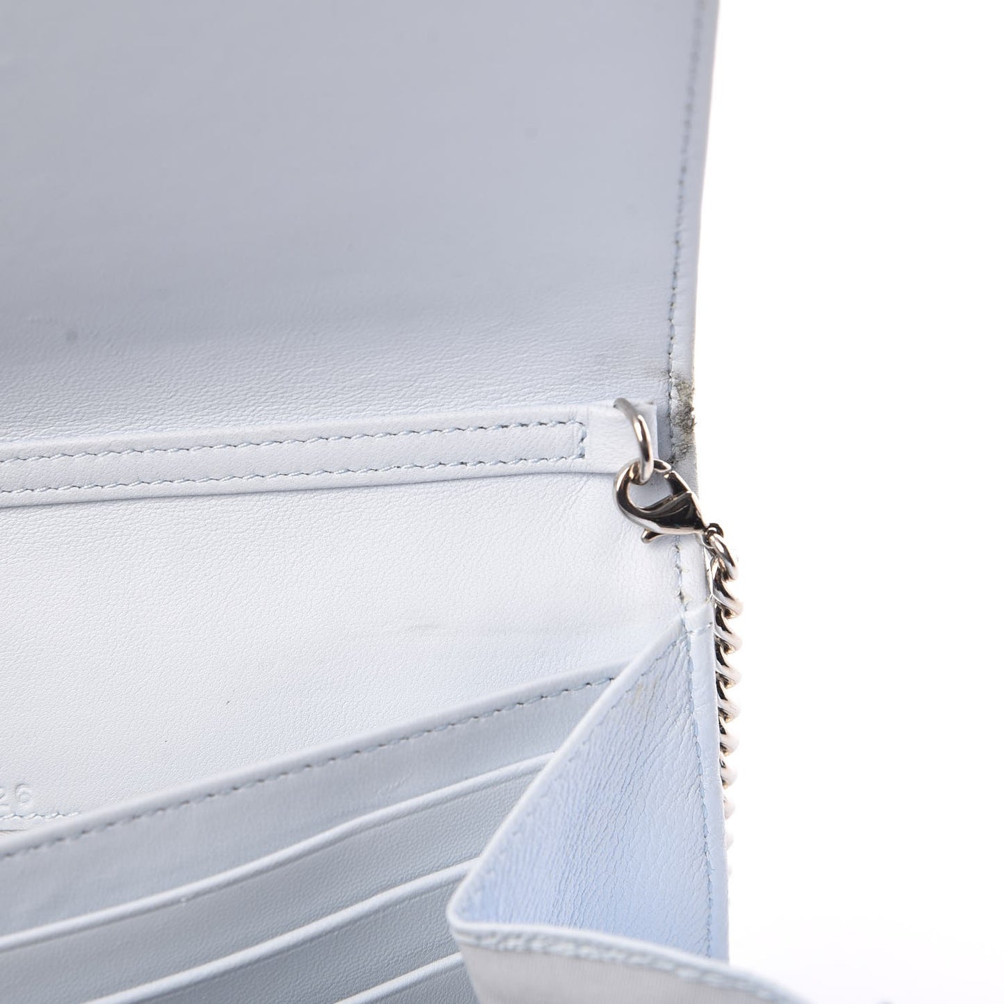 Grained Calfskin Diorama Croisiere Chain Wallet Light Blue