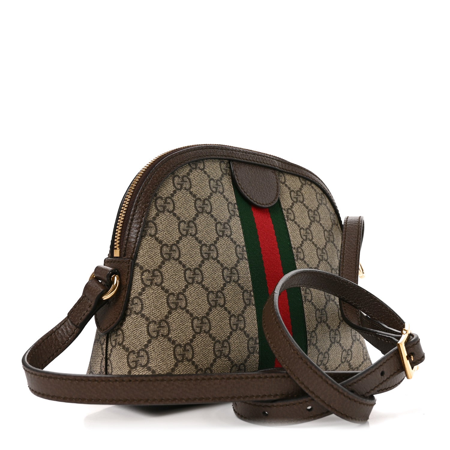 Gucci GG Supreme Monogram Textured Dollar Calfskin Web Small Ophidia Dome Shoulder Bag Beige Ebony New Acero 3 of 10