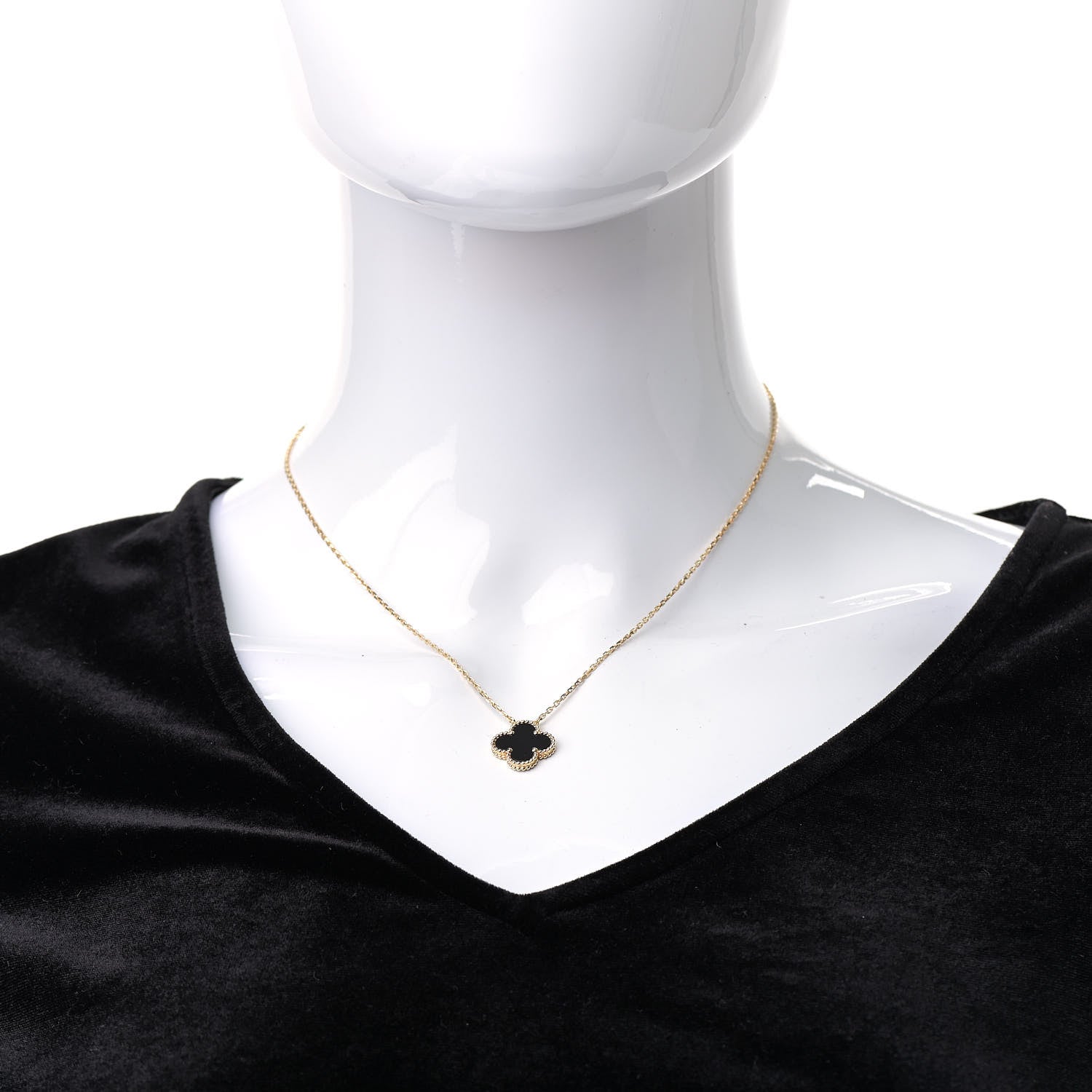 Van Cleef & Arpels 18K Yellow Gold Black Onyx Vintage Alhambra Pendant Necklace 2 of 6