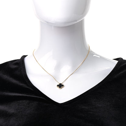 Van Cleef & Arpels 18K Yellow Gold Black Onyx Vintage Alhambra Pendant Necklace 2 of 6
