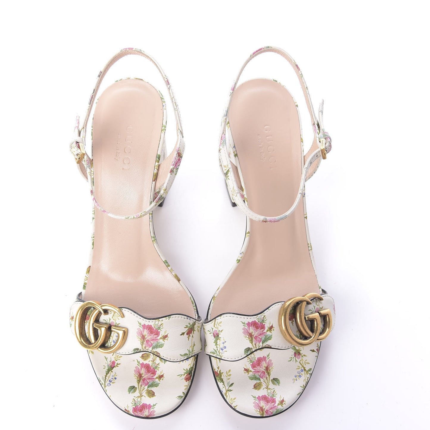 Calfskin Rose Print GG Marmont Ankle Wrap 75mm Sandals 36 Multicolor