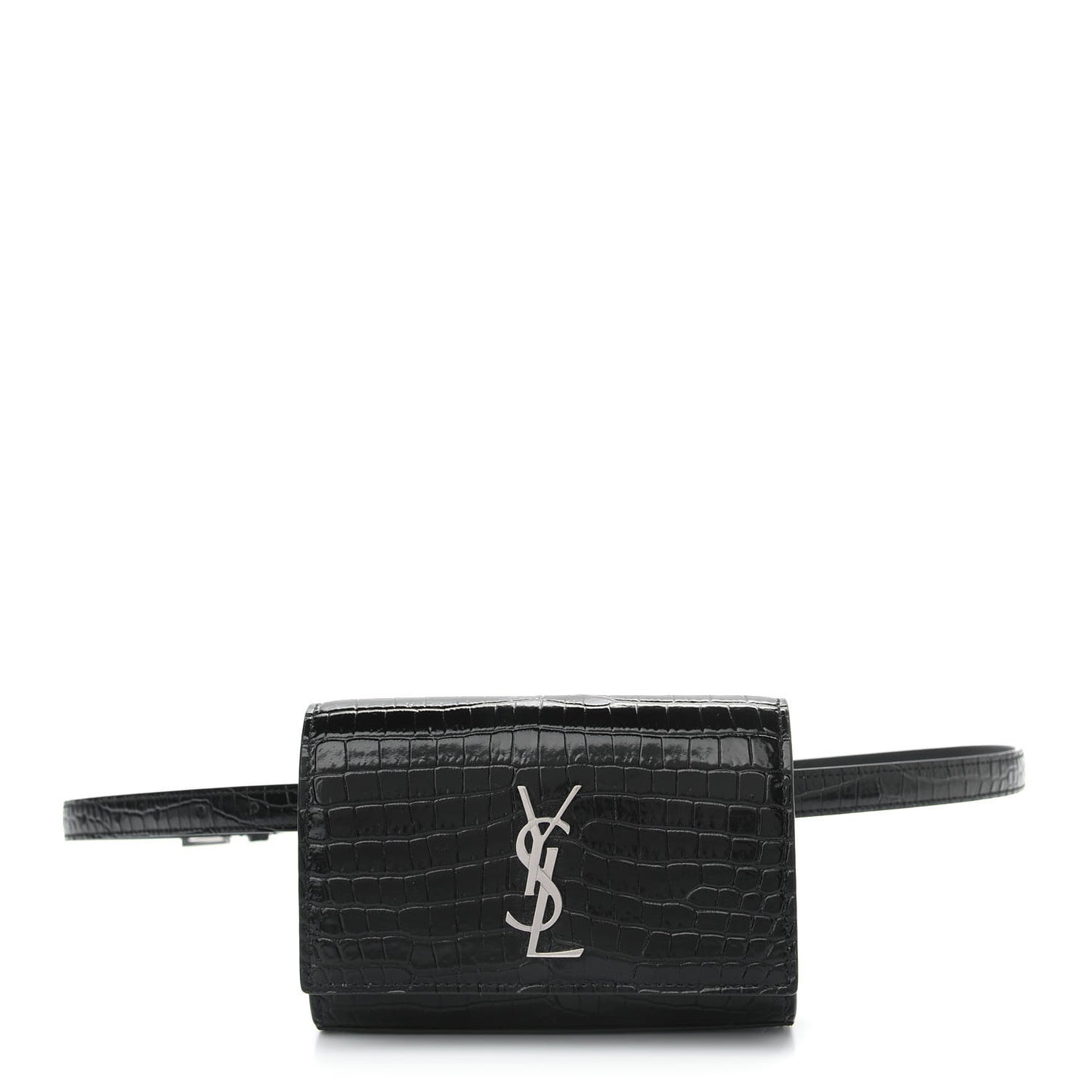 Calfskin Crocodile Embossed Monogram Kate Belt Bag Black