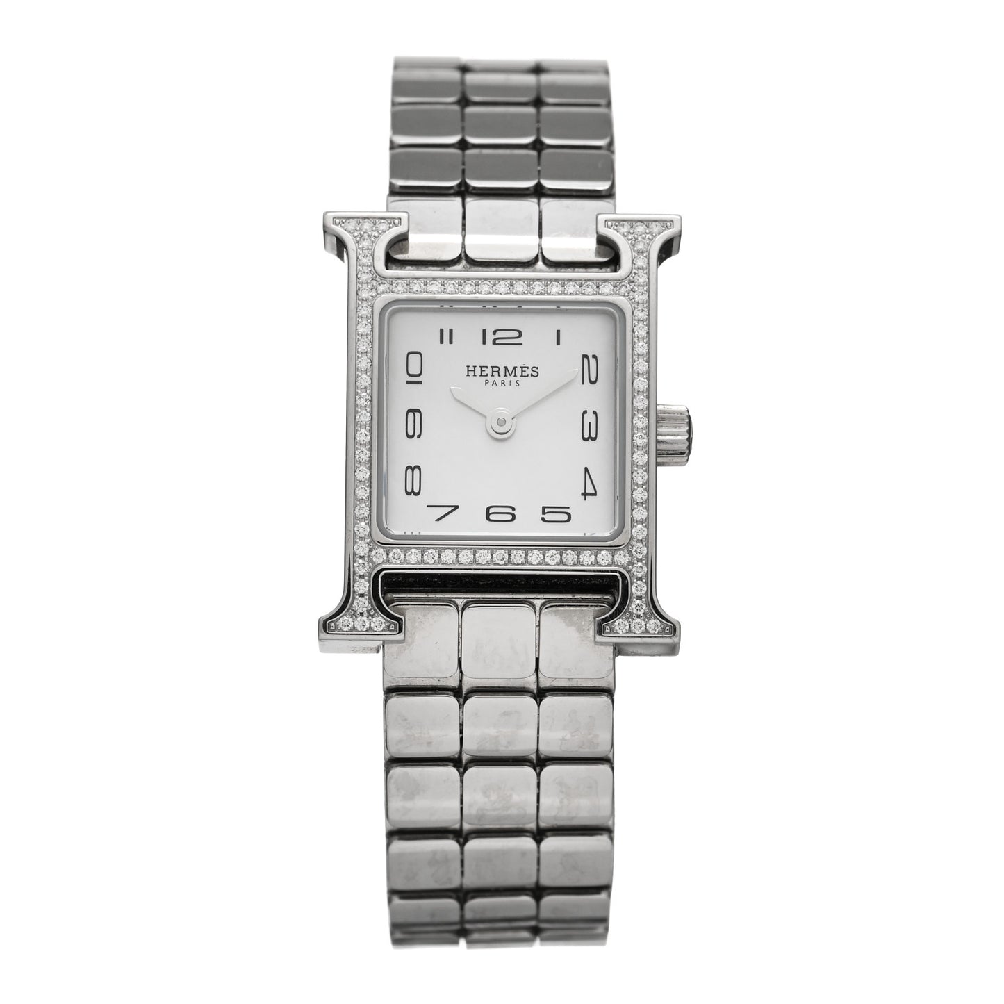 Stainless Steel Diamond Bezel Mother of Pearl 17.2mm Heure H Hour Quartz Watch