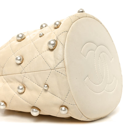 Chanel Lambskin Quilted Pearl Mini About Pearls Drawstring Bag White 9 of 10