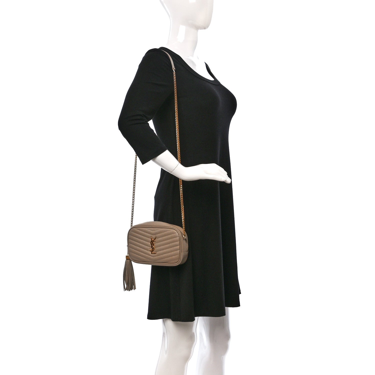 Saint Laurent Grain De Poudre Matelasse Monogram Mini Lou Camera Bag Dark Beige 2 of 8