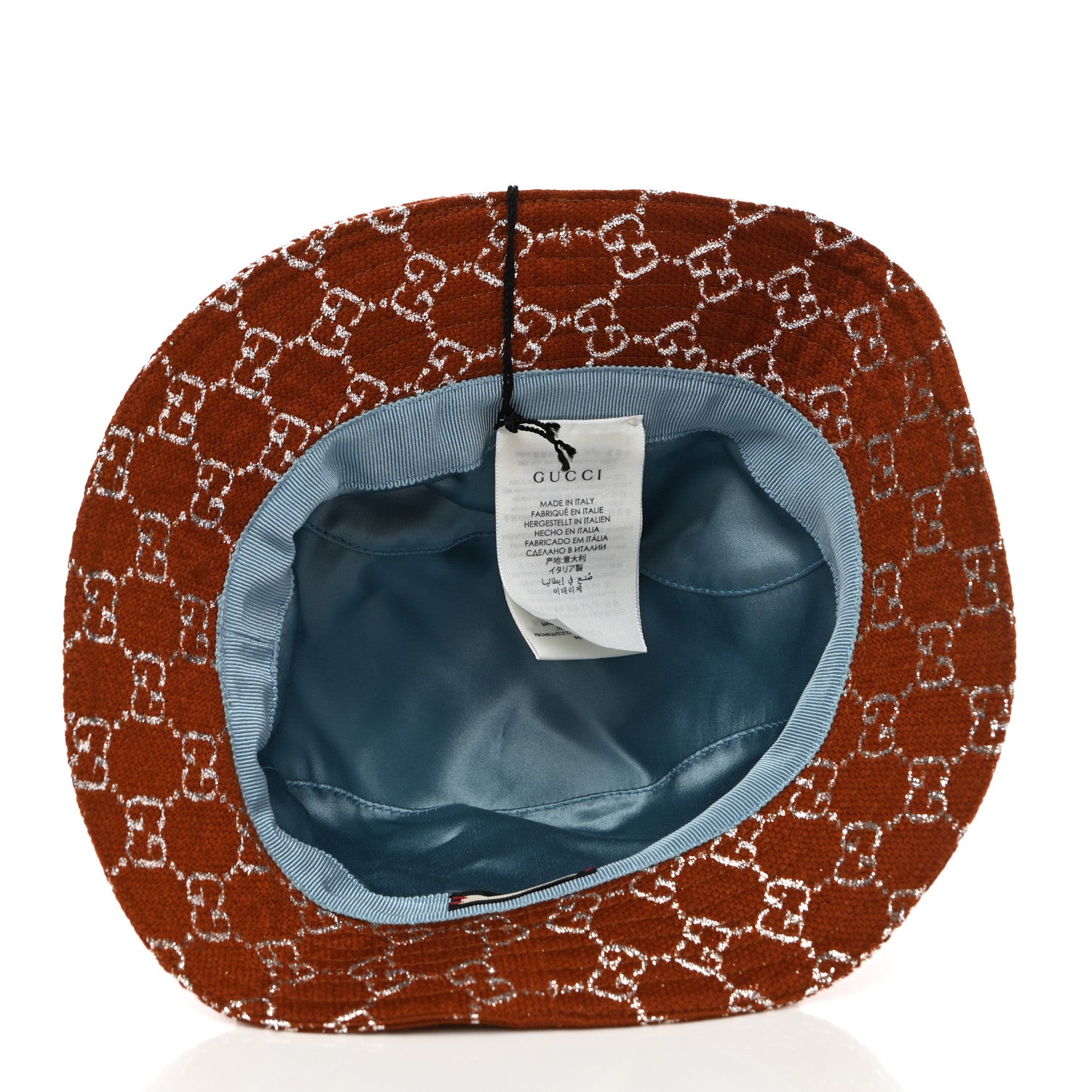 Gucci Canvas Lame GG Monogram Bucket Hat S Burnt Orange Silver 7 of 8