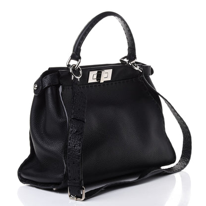 Fendi Cuoio Romano Selleria Bi-Color Medium Peekaboo Iconic Satchel Black Mou 2 of 4