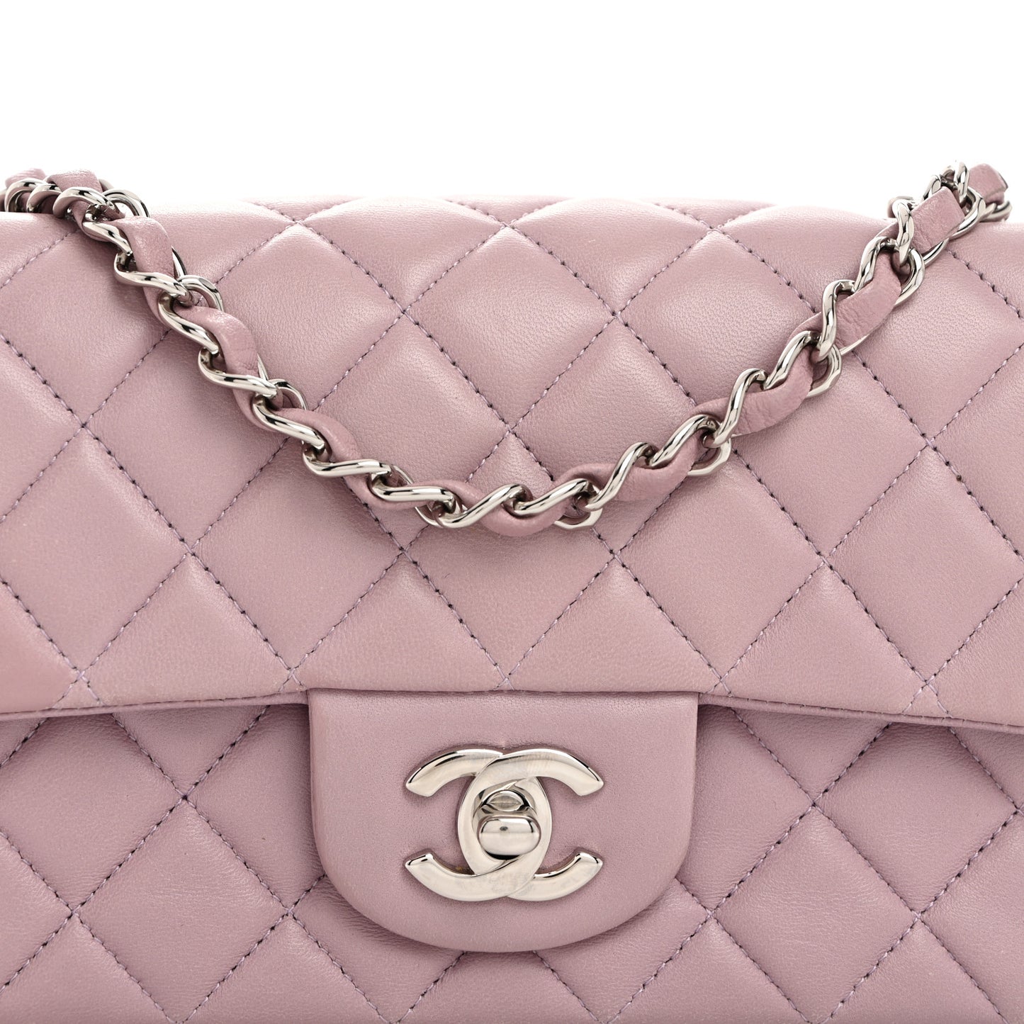 Lambskin Quilted Mini Rectangular Flap Light Purple