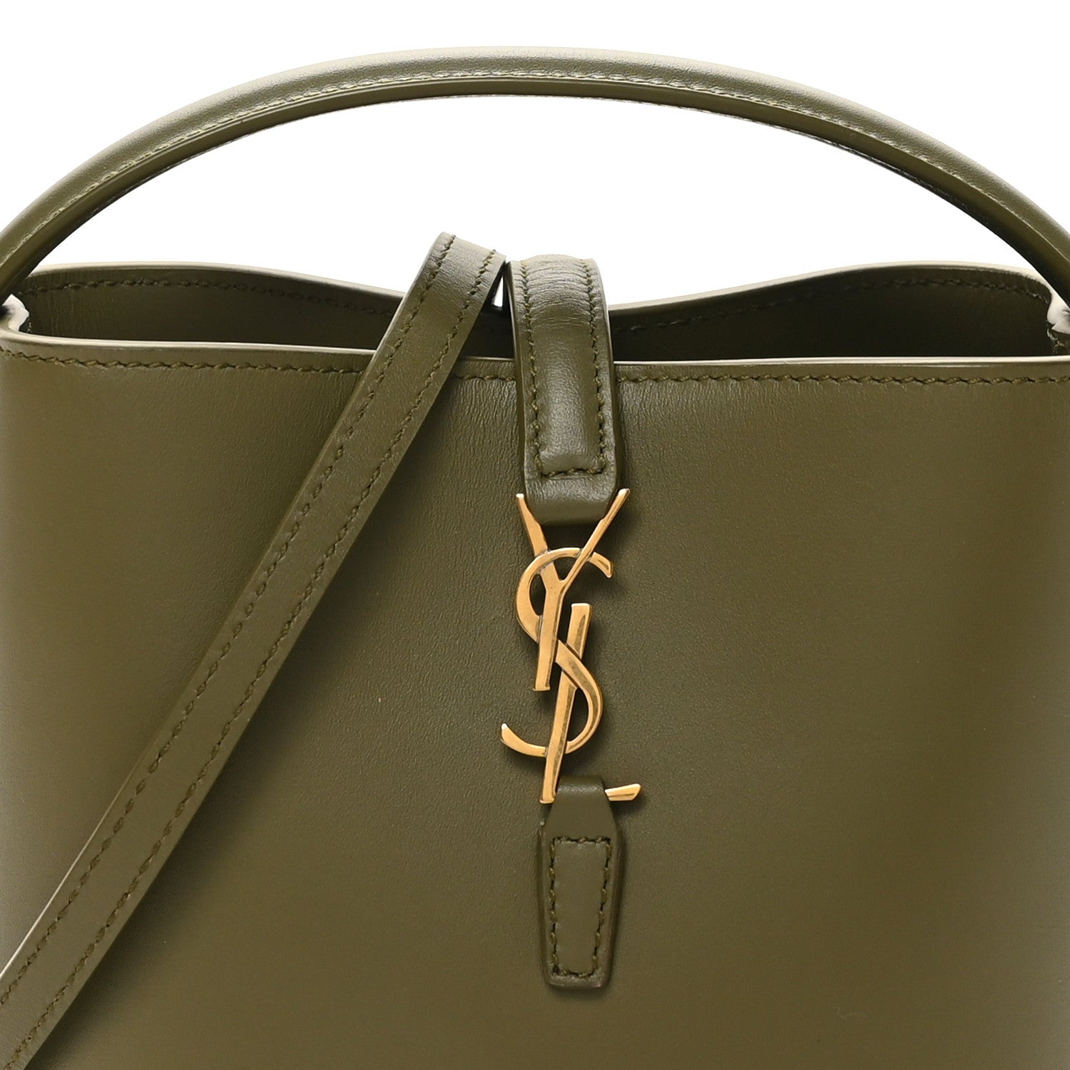 Saint Laurent Shiny Calfskin Le 37 Mini Bucket Bag Strong Moss 7 of 9