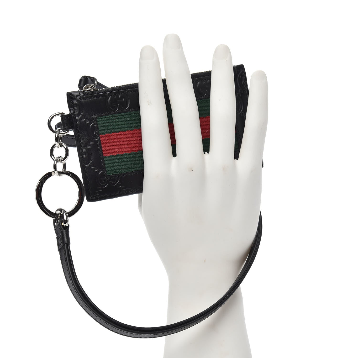 Gucci Guccissima Web Lanyard Coin Case Card Holder Black 2 of 6