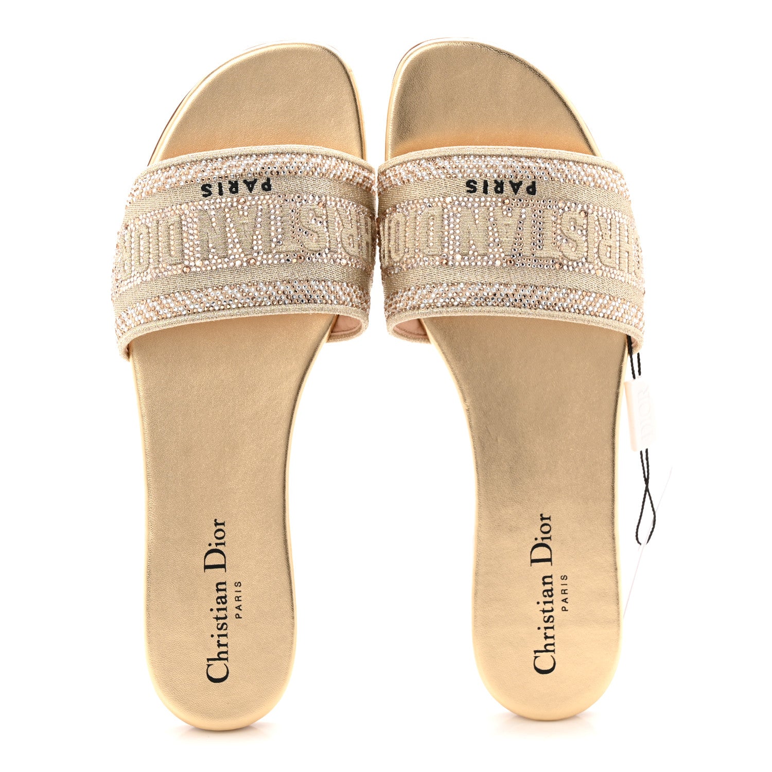 Christian Dior Cotton Strass Embroidered Dway Slide Sandals  40 Gold 2 of 10