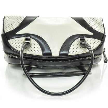 Prada Vitello Drive Perforated Bowling Bag Gesso Black 5 of 12