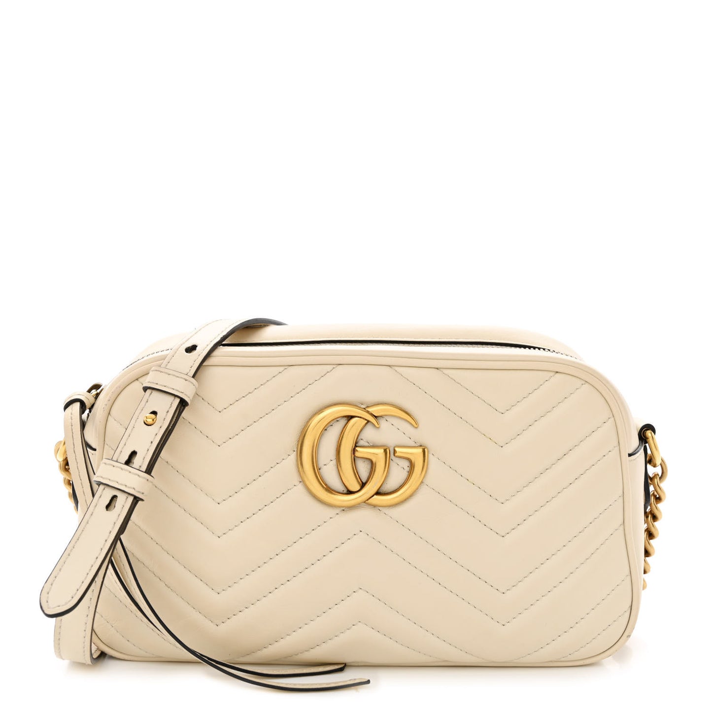 Calfskin Matelasse Small GG Marmont Chain Shoulder Bag White