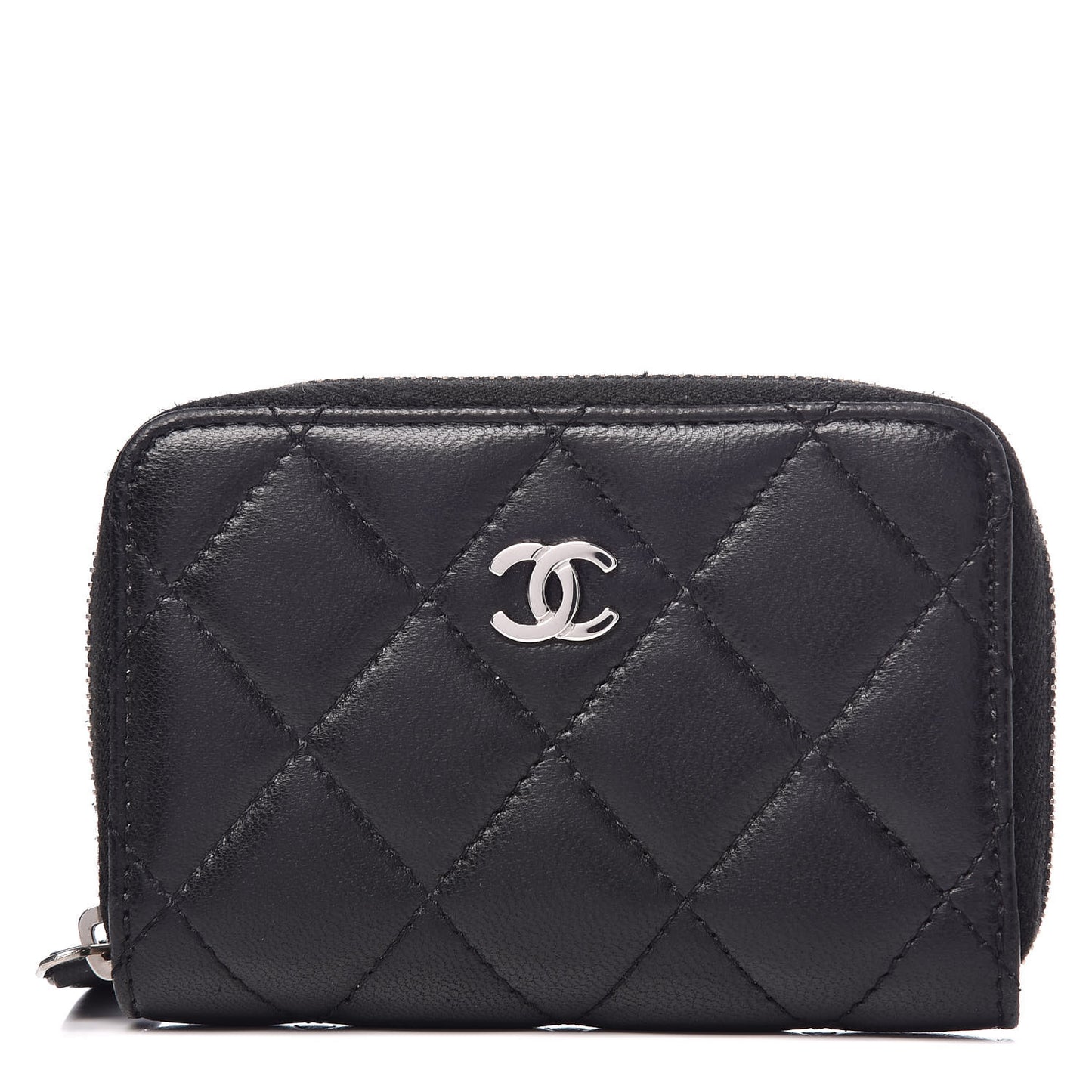 Lambskin Quilted Zip Coin Purse Black