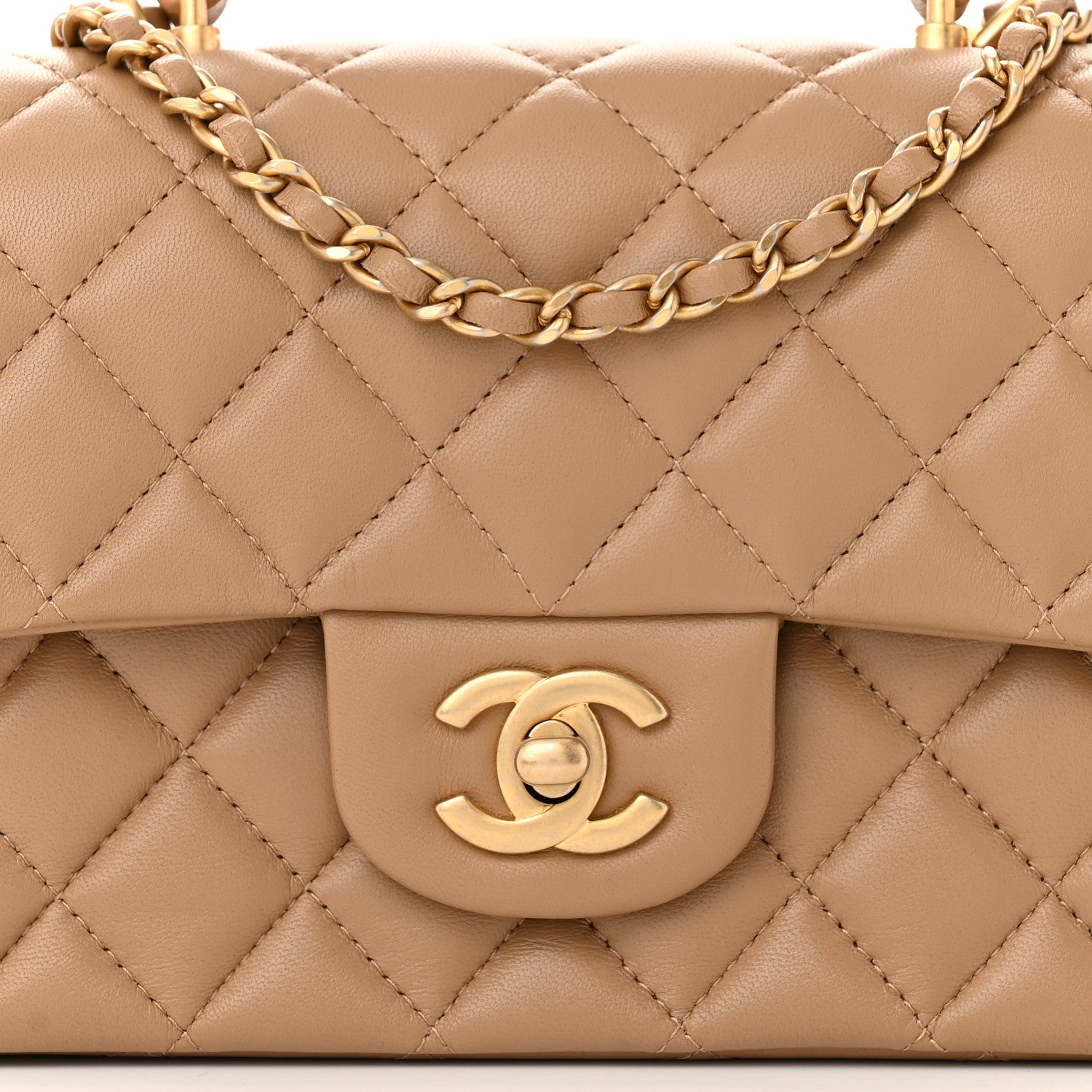 Chanel Lambskin Quilted Metal Mini Top Handle Rectangular Flap Beige 8 of 11