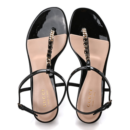 Gucci Patent Signoria Thong Sandals 37.5 Black 2 of 9