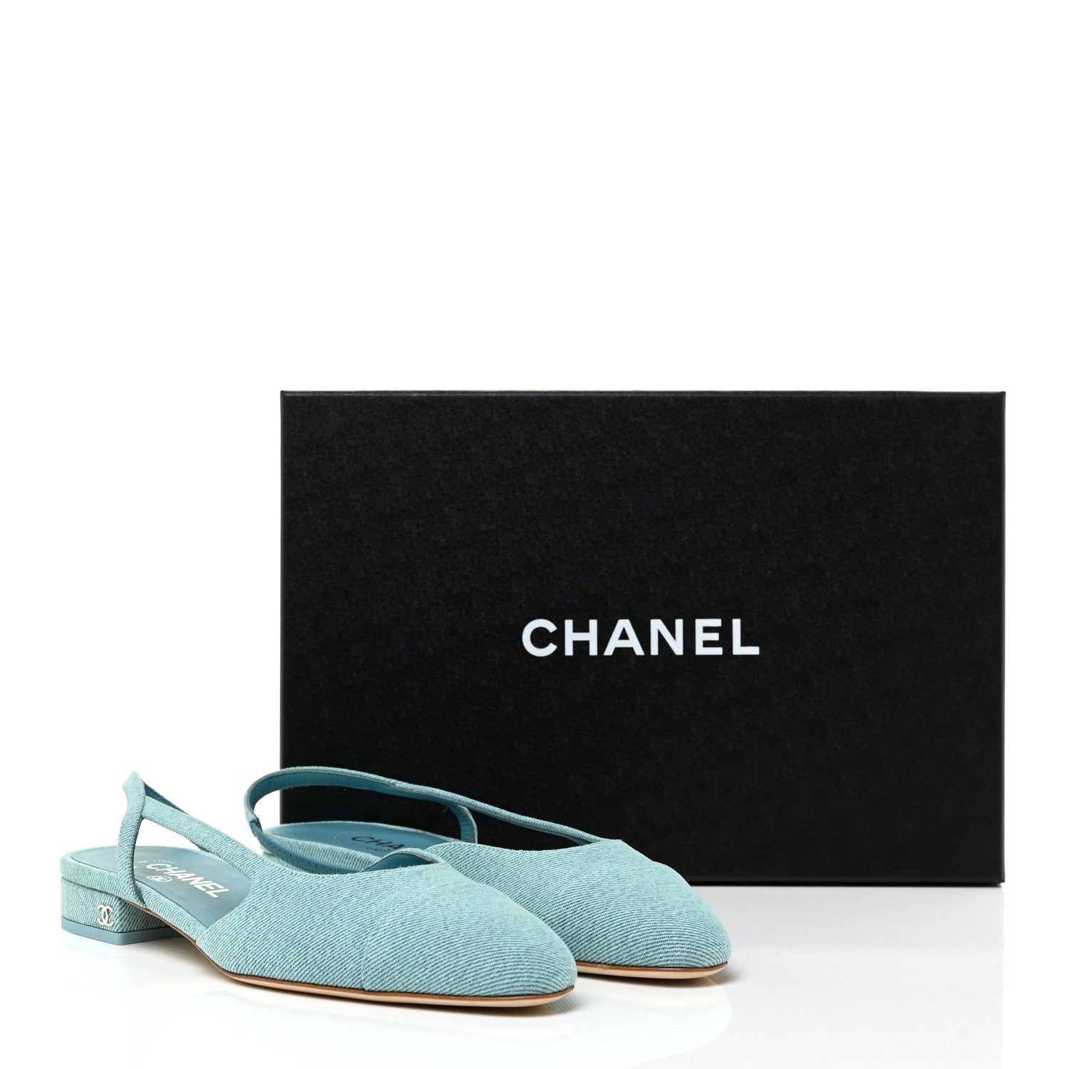 Chanel Denim Cap Toe CC Slingback Flats 39 Blue 11 of 11