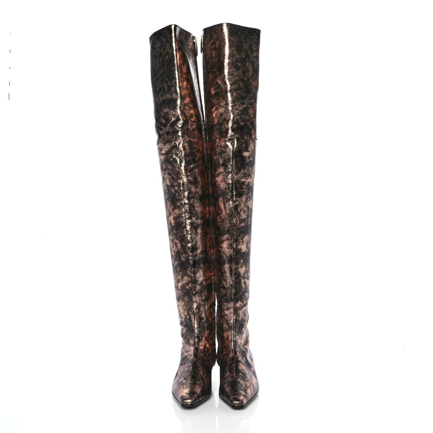 Metallic Lambskin Over the Knee Boots 36 Gold Black