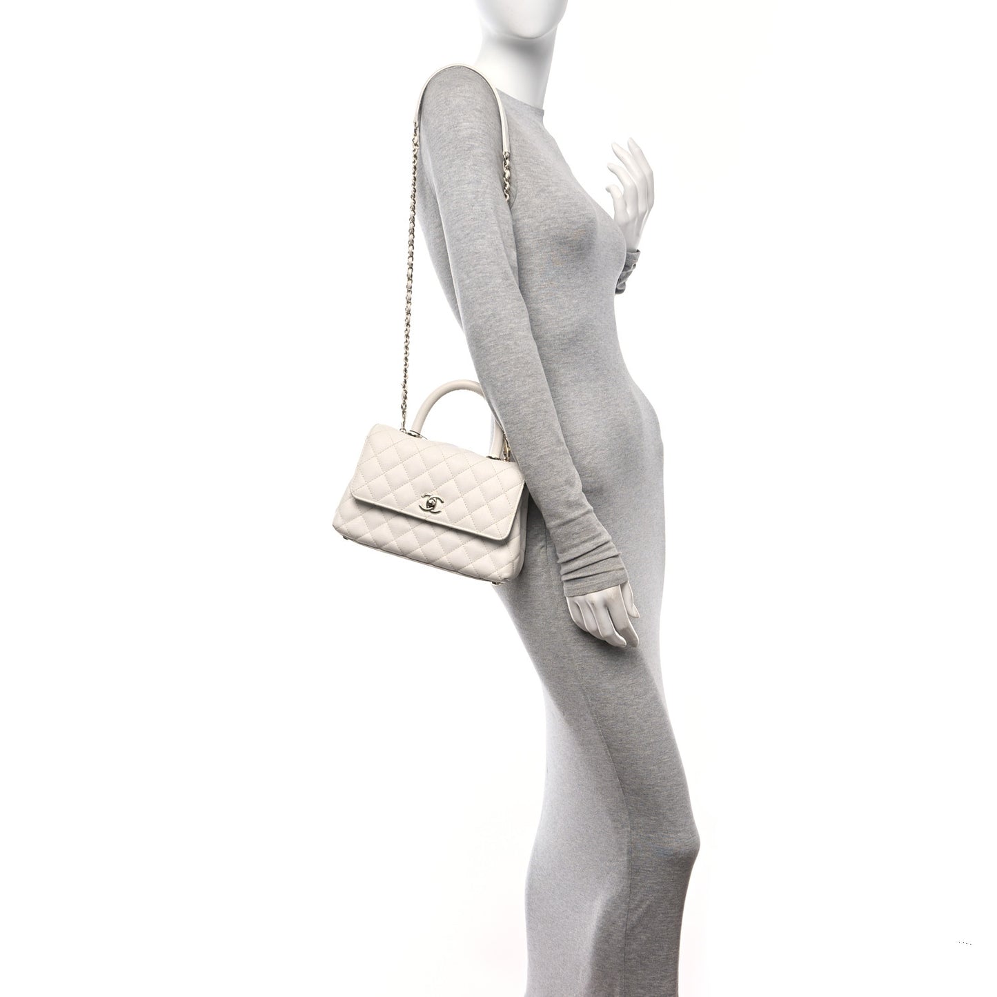 Caviar Quilted Mini Coco Handle Flap White