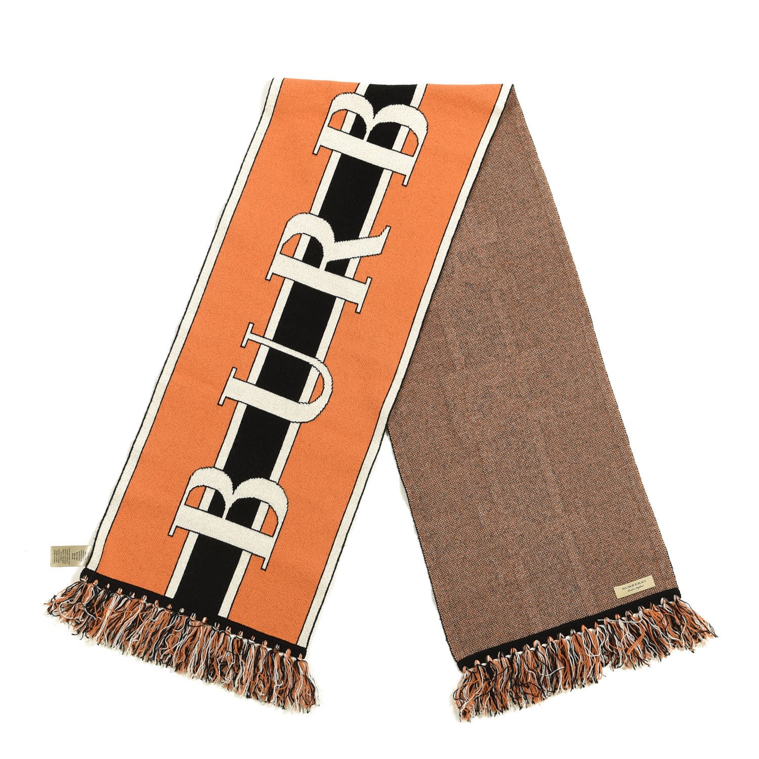 Burberry Cashmere Jacquard Logo Football Knit Scarf Black Orange 2 of 4