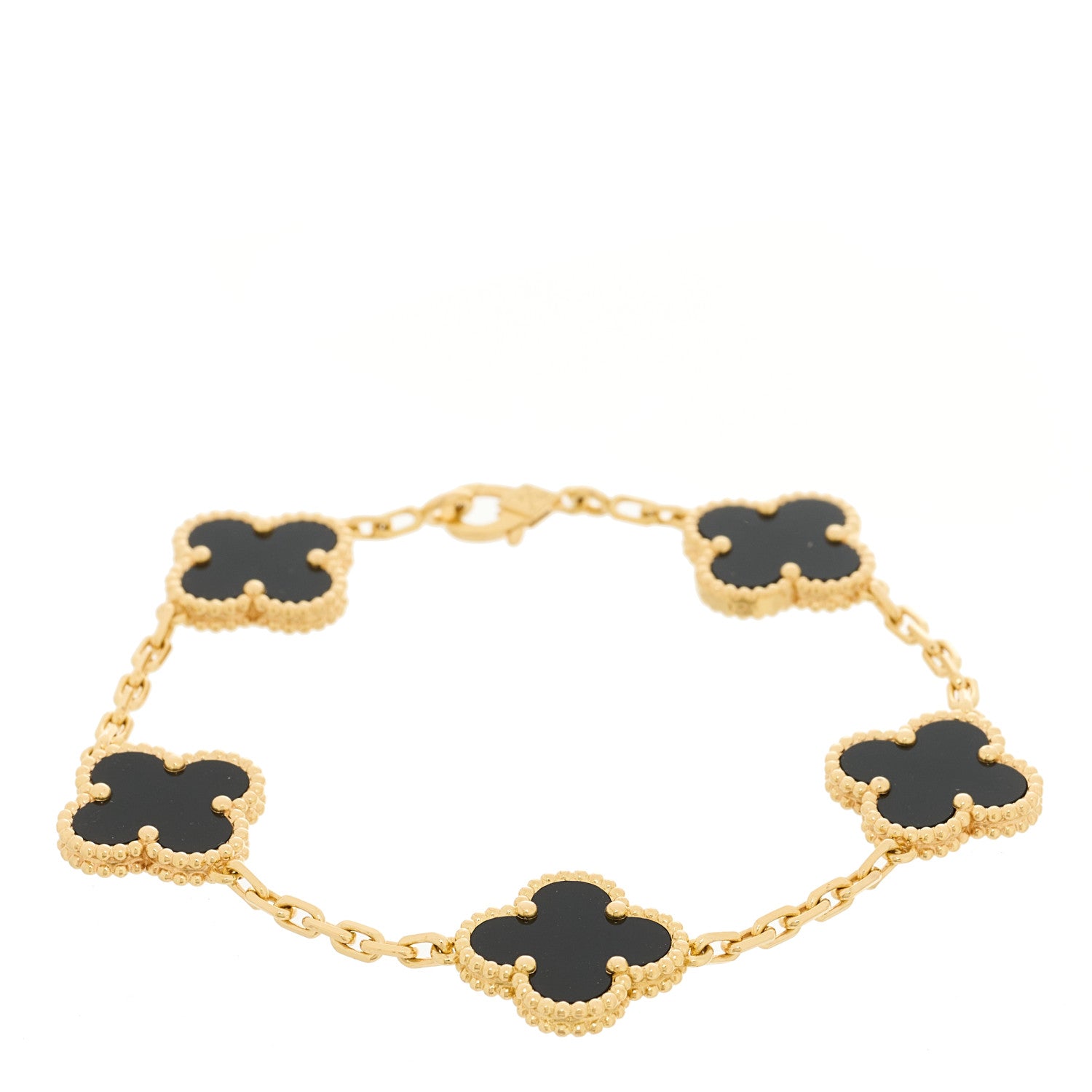 Van Cleef & Arpels 18K Yellow Gold Black Onyx 5 Motifs Vintage Alhambra Bracelet 1 of 4