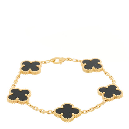 Van Cleef & Arpels 18K Yellow Gold Black Onyx 5 Motifs Vintage Alhambra Bracelet 1 of 4