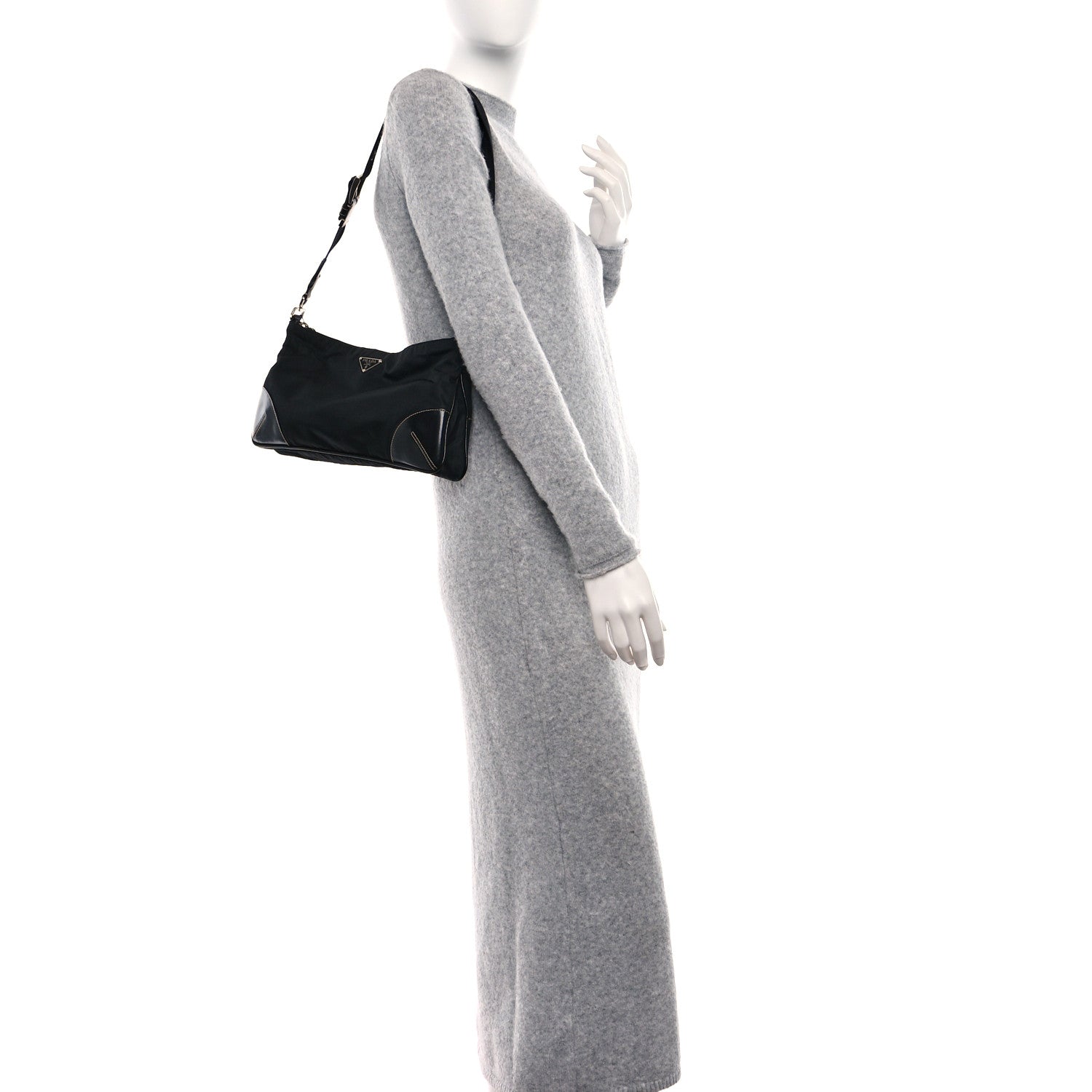 Prada Tessuto Light Nylon Soft Calf Shoulder Bag Black 2 of 9