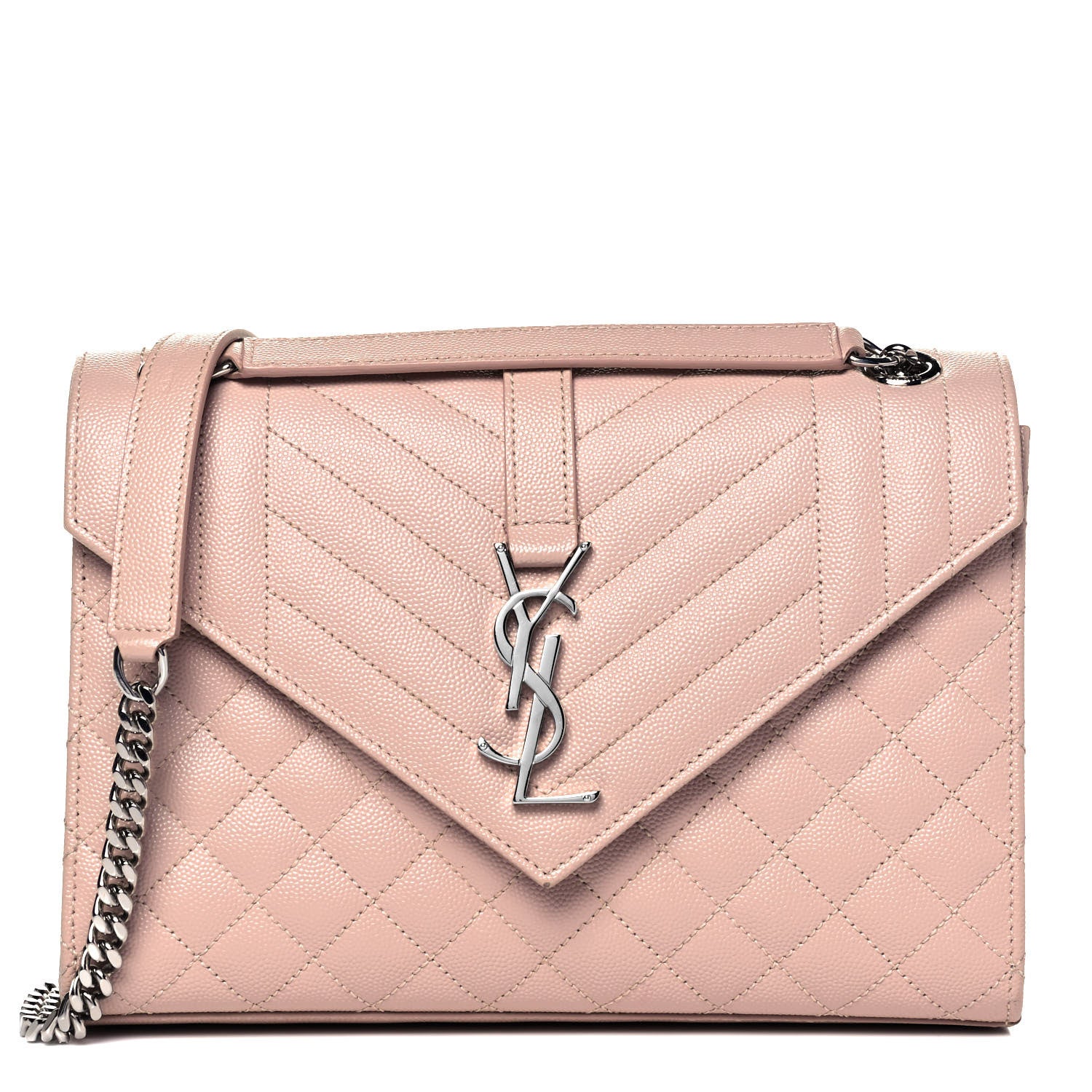 Saint Laurent Grain De Poudre Textured Mixed Matelasse Medium Triquilt Monogram Satchel Marble Pink 1 of 9