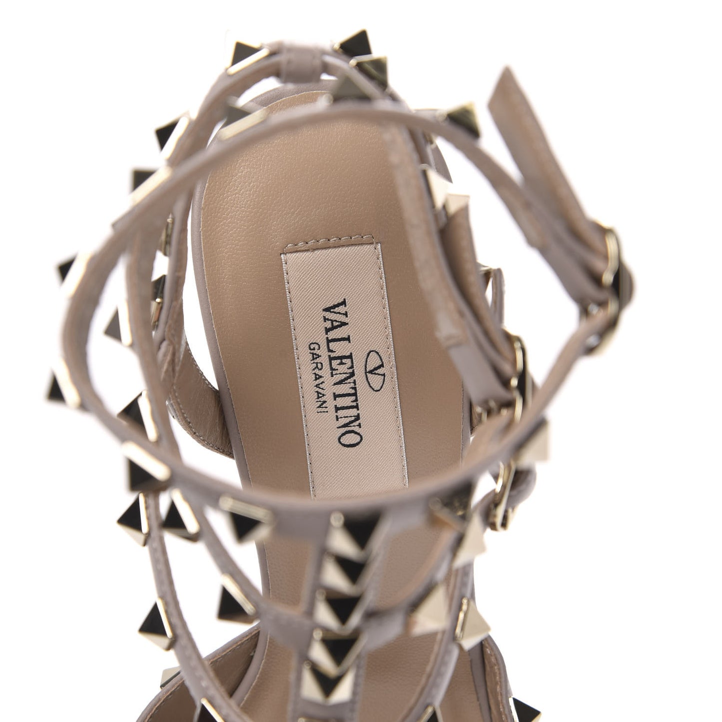 Calfskin Nappa Rockstud Ankle Strap 65mm Pumps 36 Amadeus Poudre
