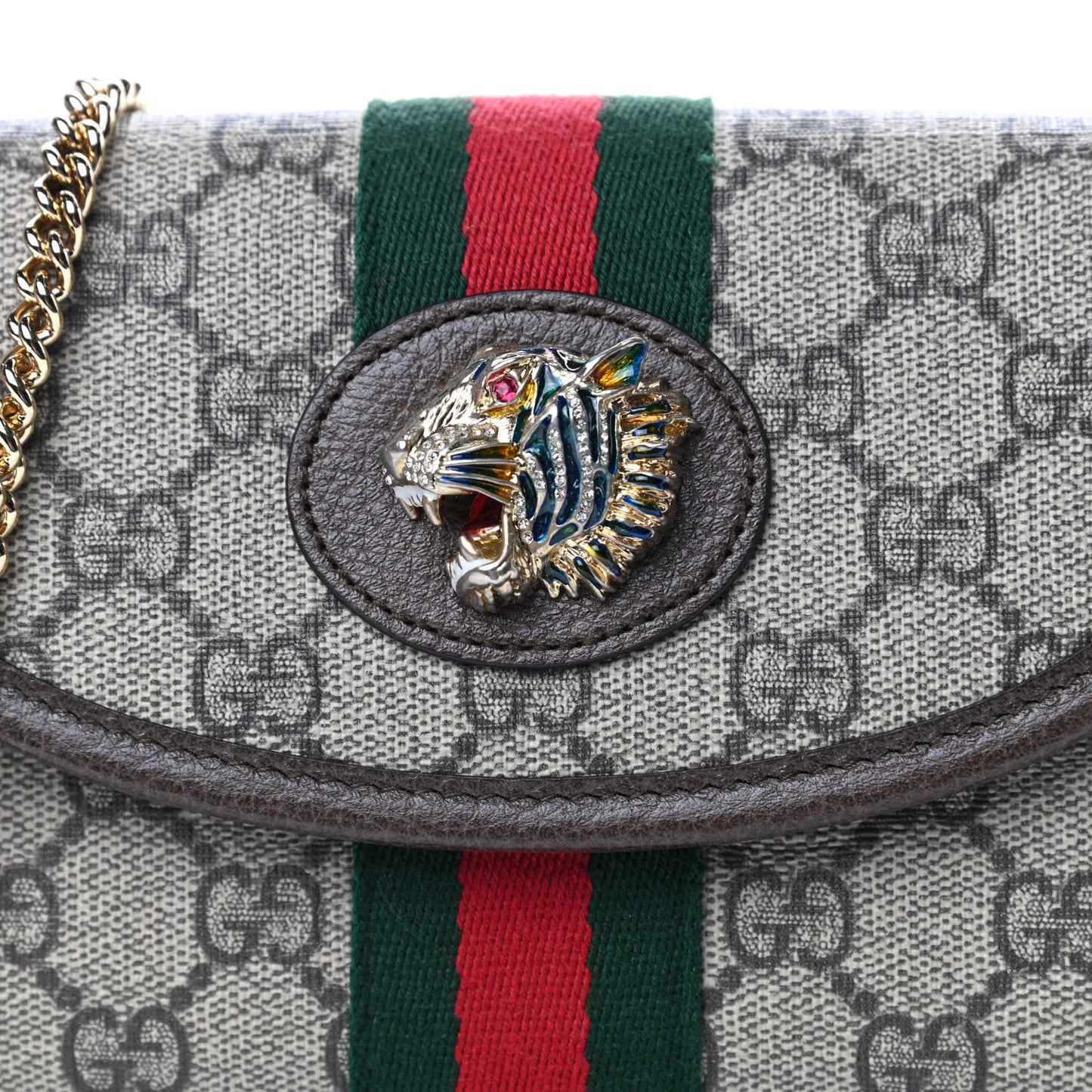 GG Supreme Monogram Web Mini Rajah Slim Flap Shoulder Bag Beige New Acero