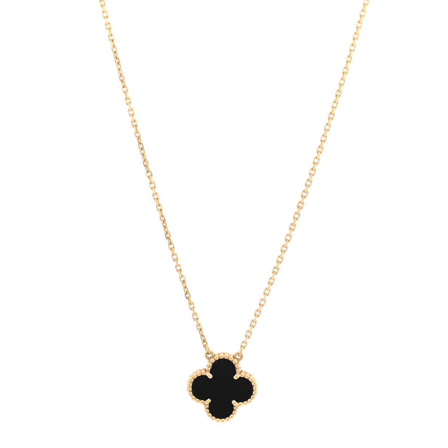 18K Yellow Gold Black Onyx Vintage Alhambra Pendant Necklace