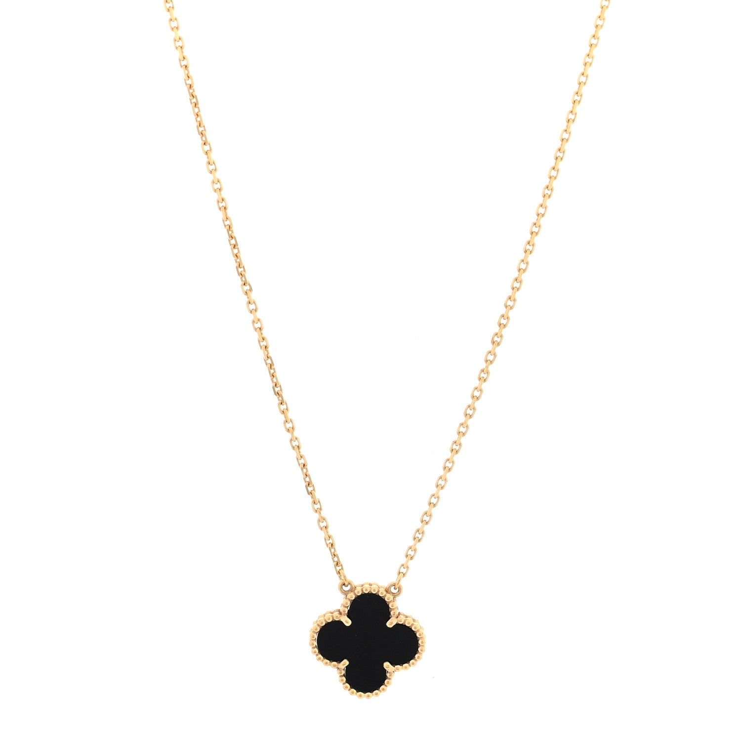 Van Cleef & Arpels 18K Yellow Gold Black Onyx Vintage Alhambra Pendant Necklace 1 of 4