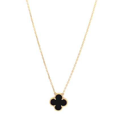 Van Cleef & Arpels 18K Yellow Gold Black Onyx Vintage Alhambra Pendant Necklace 1 of 4