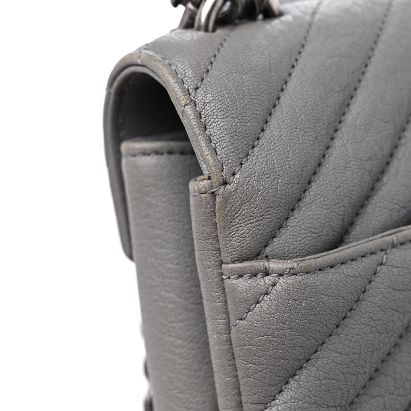 Sheepskin Matelasse Chevron Monogram Medium College Bag Granite