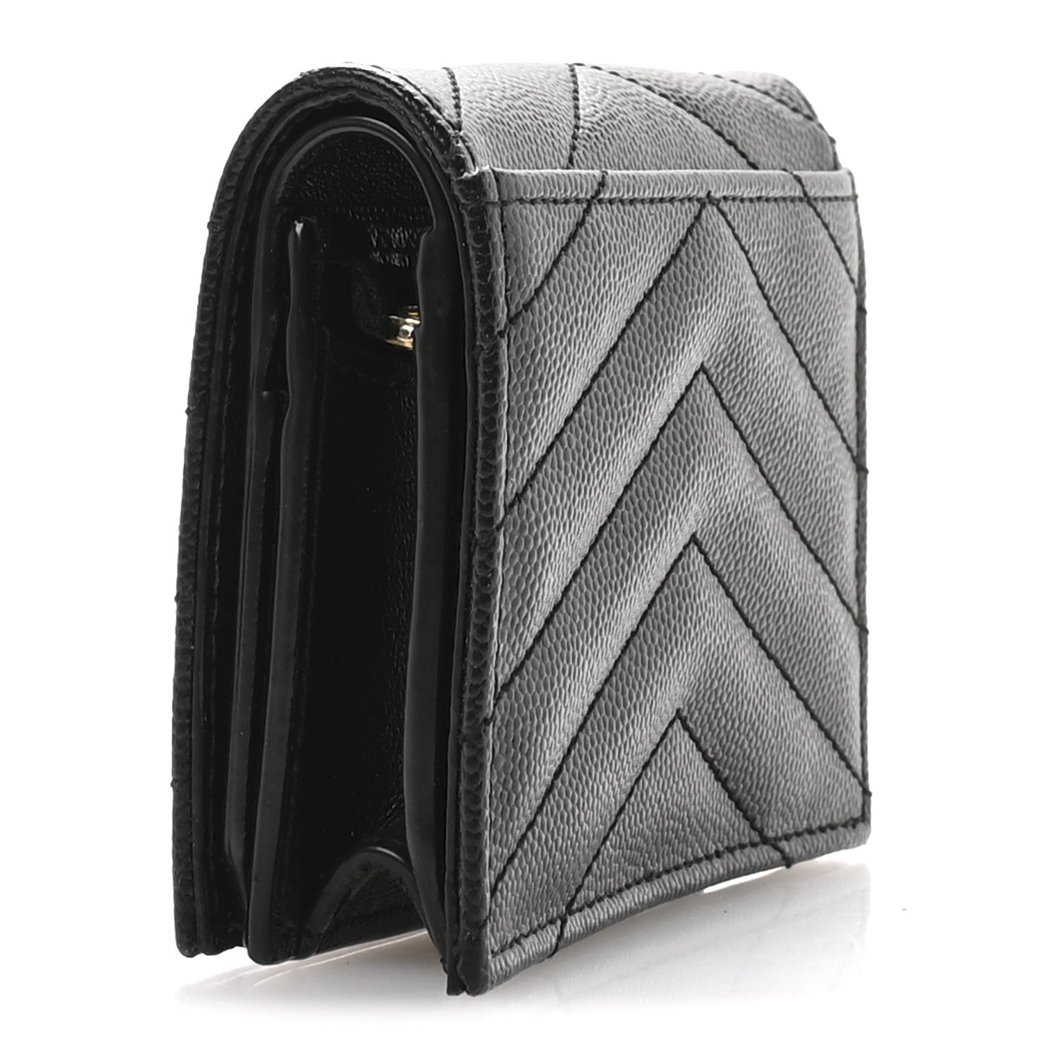 Saint Laurent Grain De Poudre Matelasse Chevron Monogram Flap Card Case Black 3 of 8