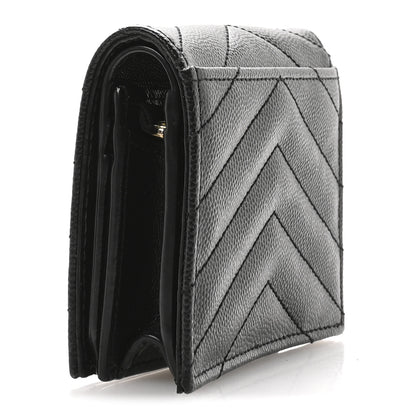 Saint Laurent Grain De Poudre Matelasse Chevron Monogram Flap Card Case Black 3 of 8