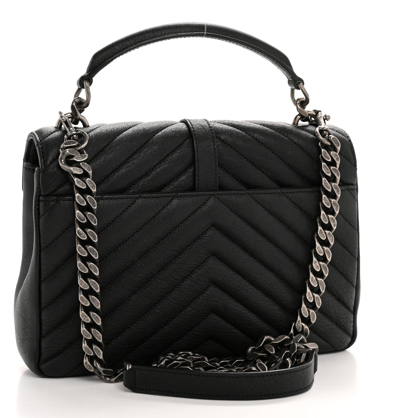 Sheepskin Matelasse Chevron Monogram Medium College Bag Black