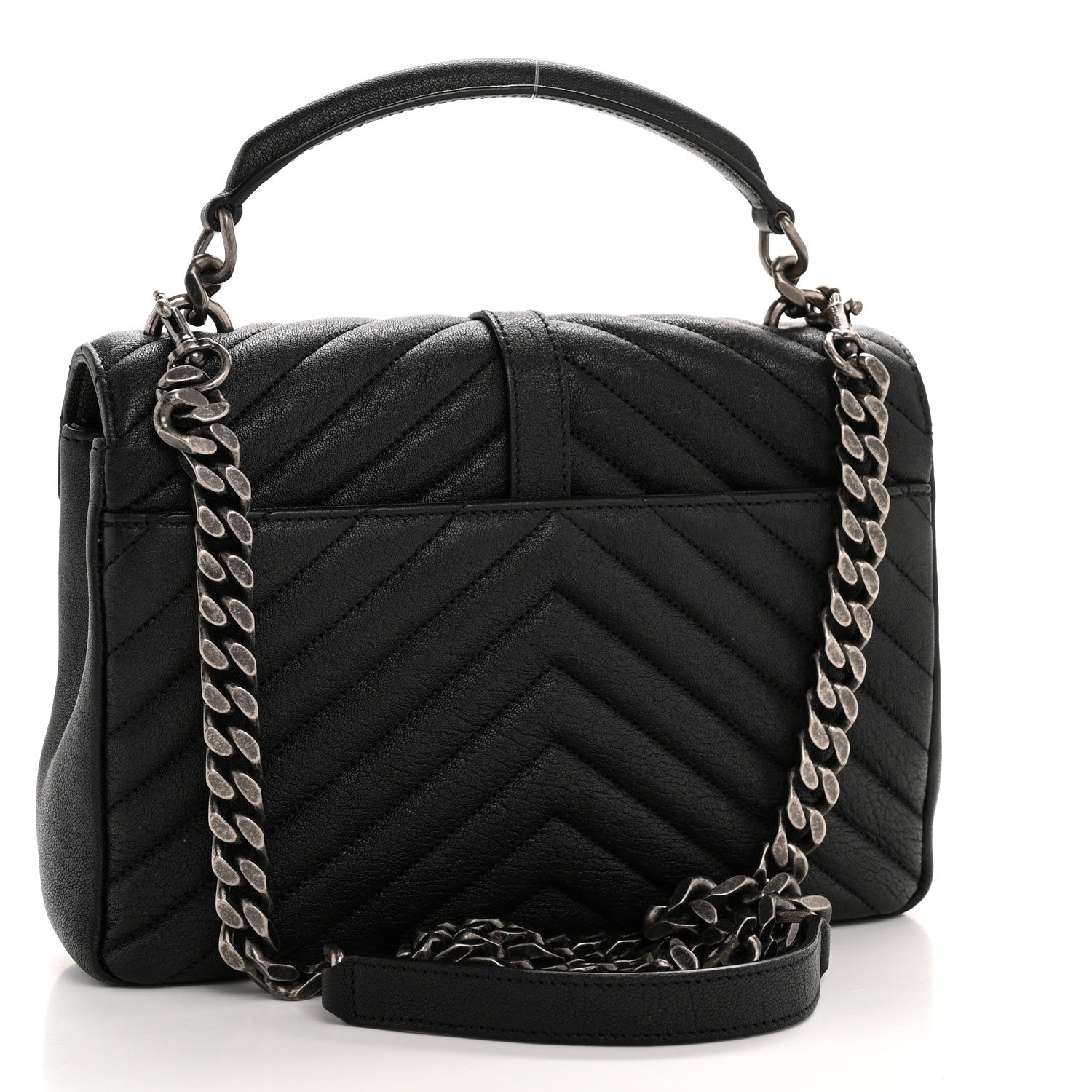 Saint Laurent Sheepskin Matelasse Chevron Monogram Medium College Bag Black 3 of 11