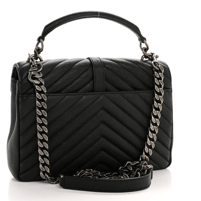 Saint Laurent Sheepskin Matelasse Chevron Monogram Medium College Bag Black 3 of 11