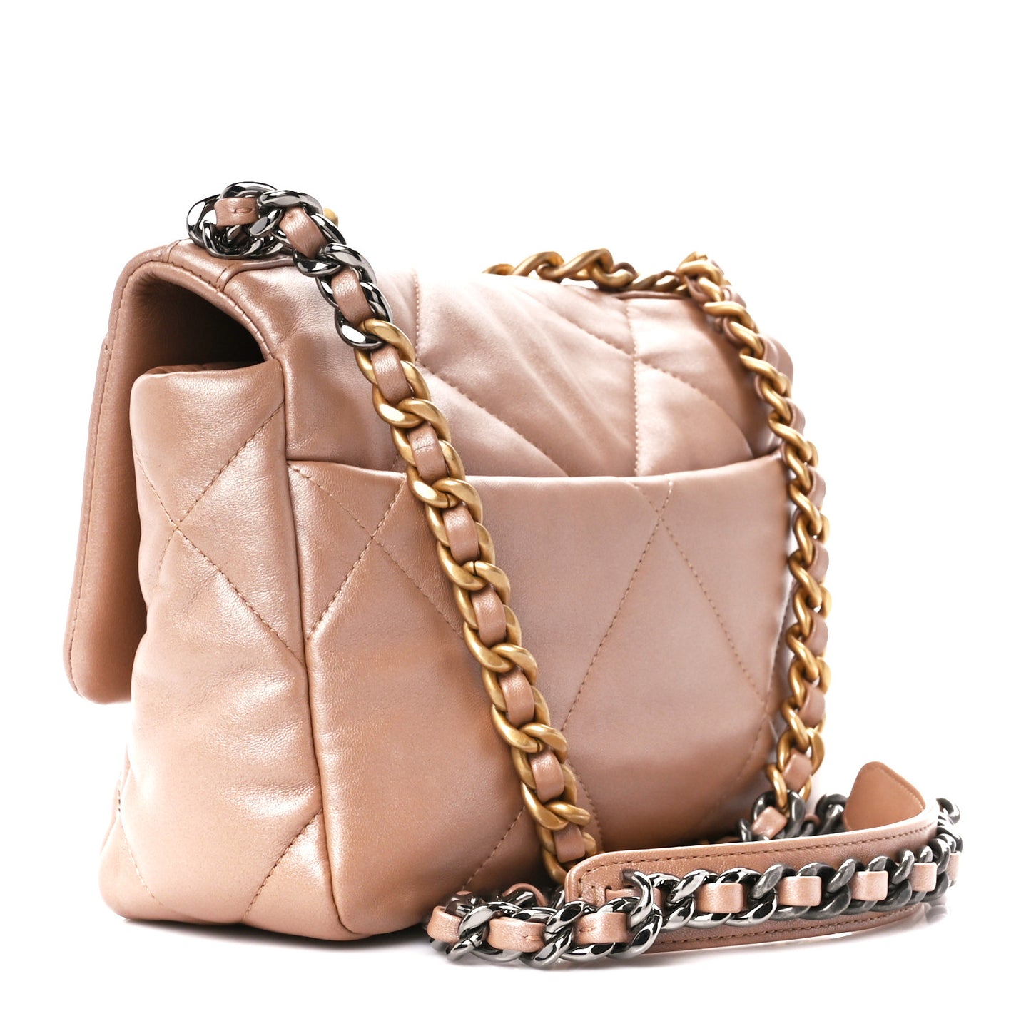 Shiny Lambskin Quilted Medium Chanel 19 Flap Beige