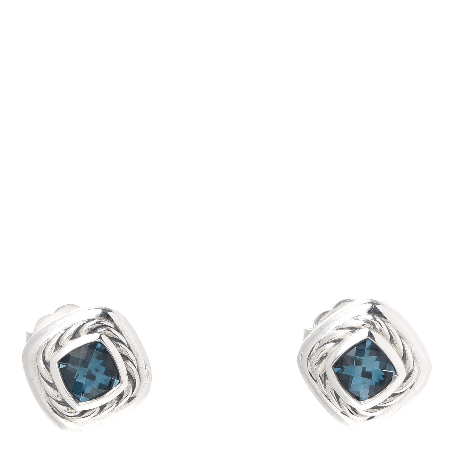 David Yurman Sterling Silver Hampton Blue Topaz 5mm Cable Classics Stud Earrings 1 of 5
