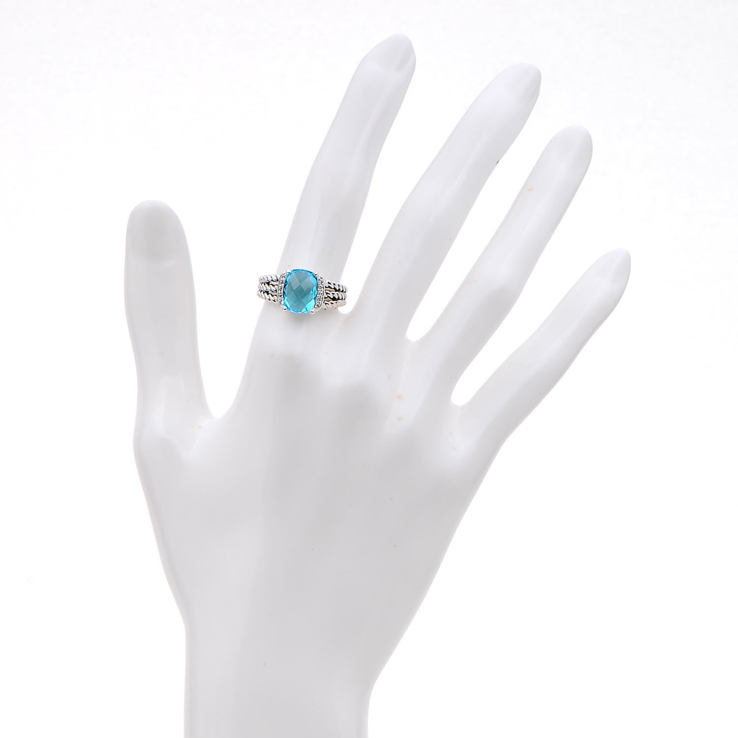 David Yurman Sterling Silver Diamond Blue Topaz 10mm Petite Wheaton Ring 55 7.25 2 of 5