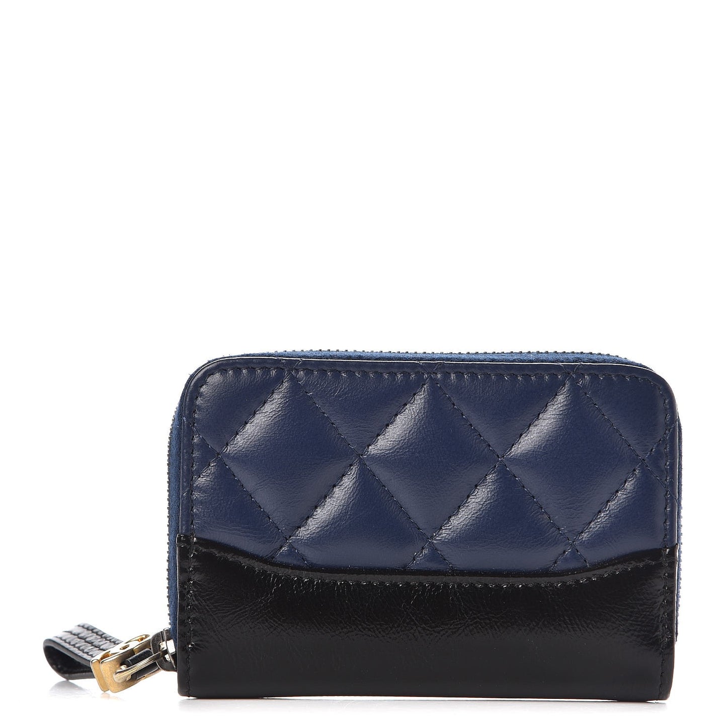 Aged Calfskin Quilted Gabrielle Zip Around Coin Purse Wallet Blue Black