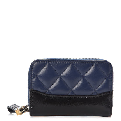 Chanel Aged Calfskin Quilted Gabrielle Zip Around Coin Purse Wallet Blue Black 1 of 8